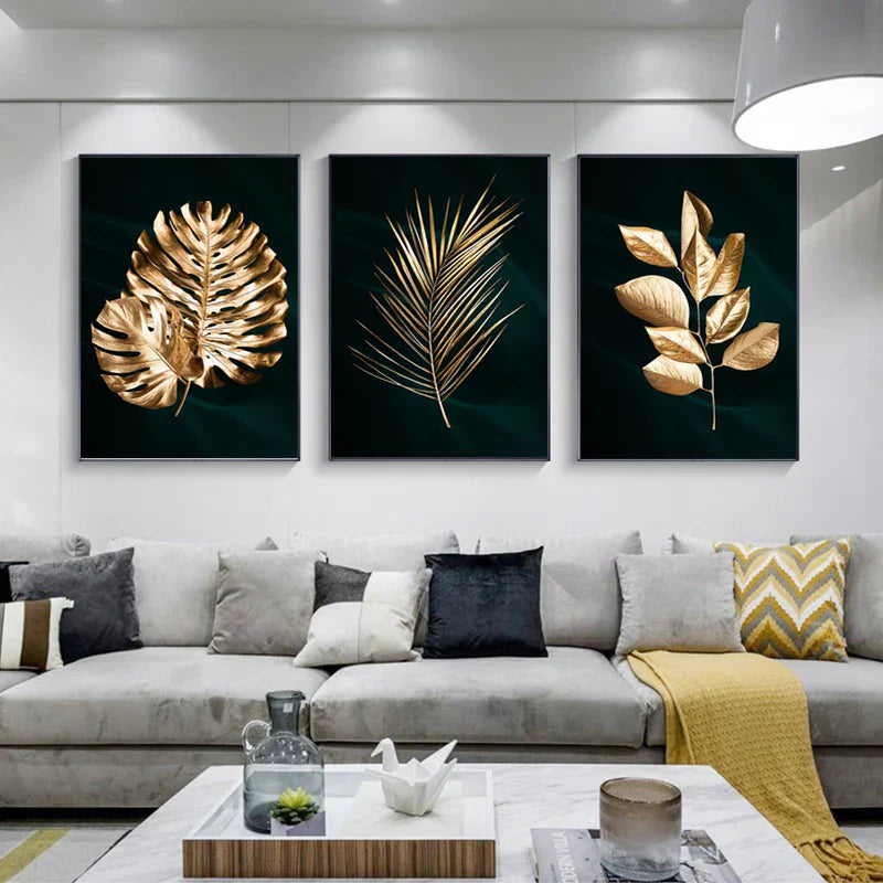 Tropische Botanik Exotische Goldene Palmblätter Wandkunst Fine Art Leinwanddrucke Bilder Für Wohnzimmer Esszimmer Nordic Wohnkultur