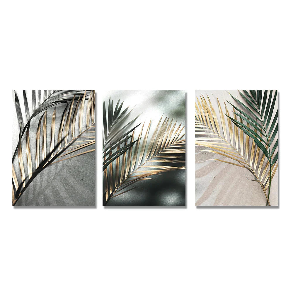 Tropisches Grün Goldene Palmblätter Wandkunst Fine Art Leinwanddrucke Moderne Botanik Poster Bilder Für Wohnzimmer Esszimmer Dekor