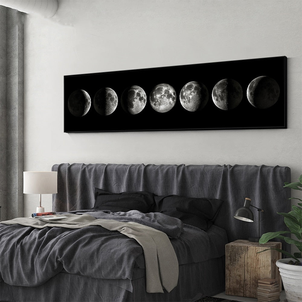 Mondphasen Breitformat Schwarz Weiß Wandkunst Leinwanddrucke Bilder Für Schlafzimmer Über Dem Bett Wohnzimmer Dekoration | Brehn