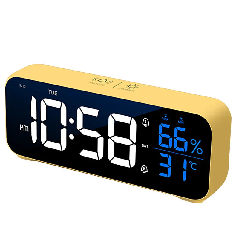 Multifunktionaler Musikalischer LED-Bürowecker mit Alarmfunktion, Temperatur- und Feuchtigkeitsanzeige – Digitaluhr für Schreibtisch und Schlafzimmer | Brehn