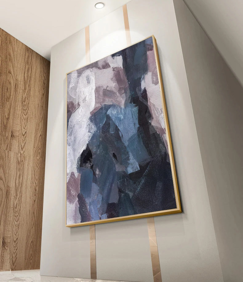 Blau Mauve lila abstrakte Farbblock Wandkunst feine Kunstleinwanddrucke Bilder für luxuriöse Wohnung Wohnzimmer Esszimmer Eingang Empfang Foyer Dekor | Brehn