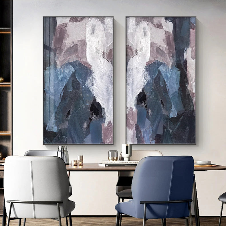 Blau Mauve lila abstrakte Farbblock Wandkunst feine Kunstleinwanddrucke Bilder für luxuriöse Wohnung Wohnzimmer Esszimmer Eingang Empfang Foyer Dekor | Brehn