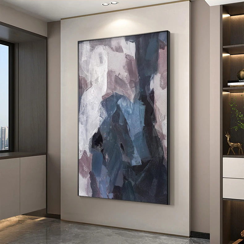 Blau Mauve lila abstrakte Farbblock Wandkunst feine Kunstleinwanddrucke Bilder für luxuriöse Wohnung Wohnzimmer Esszimmer Eingang Empfang Foyer Dekor | Brehn