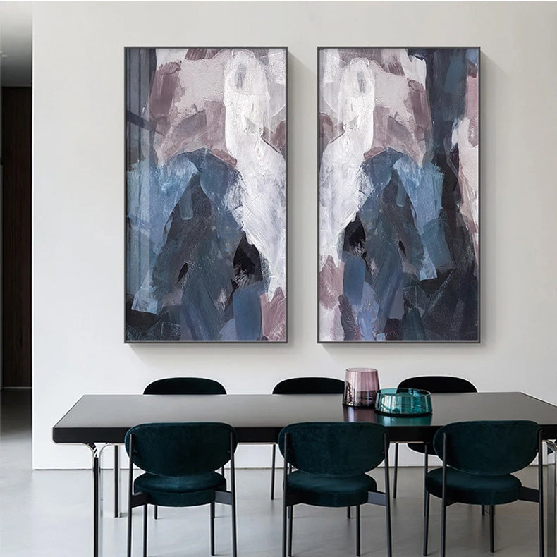 Blau Mauve lila abstrakte Farbblock Wandkunst feine Kunstleinwanddrucke Bilder für luxuriöse Wohnung Wohnzimmer Esszimmer Eingang Empfang Foyer Dekor | Brehn