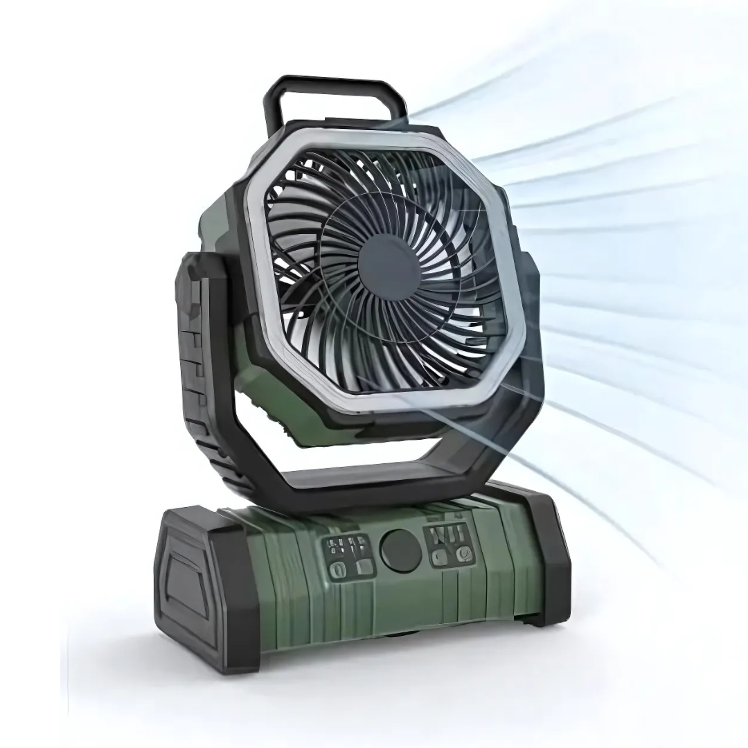 PowerBreeze Campingventilator mit LED & Powerbank – 20000mAh, drehbar & wiederaufladbar | Brehn