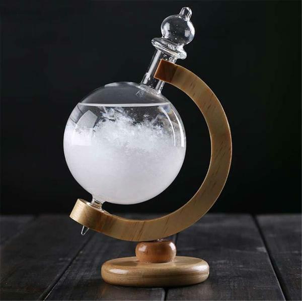 Brehn | Sturmglas Wettervorhersage Flasche Kristall Schreibtisch Barometer mit Holzfuß