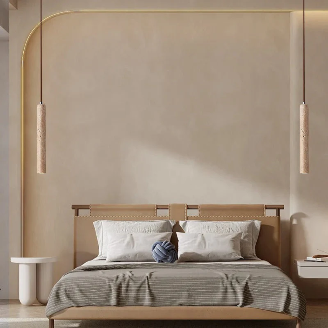 Brehn | Minimalistischer Travertin Wabi-Sabi Stil LED Kronleuchter - LumoLine