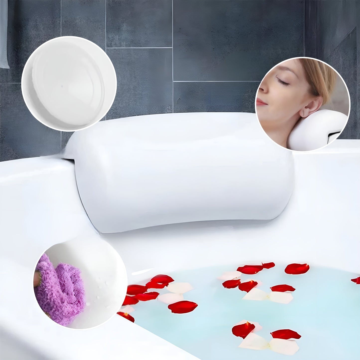 Badewannenkussen – Wasserdicht & Antirutsch | Zacht hoofd- en rugkussen van traagschuim met zuignappen