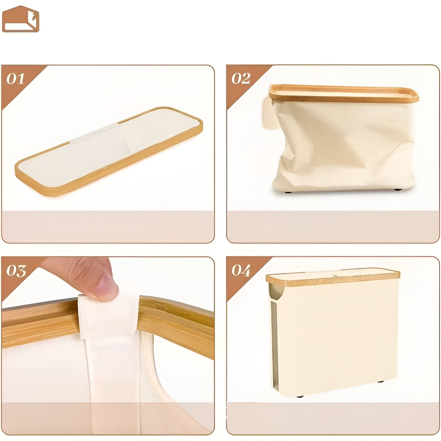 Großer Toilettenpapierhalter mit Deckel – platzsparend und faltbar | Holzrahmen für Bad und WC