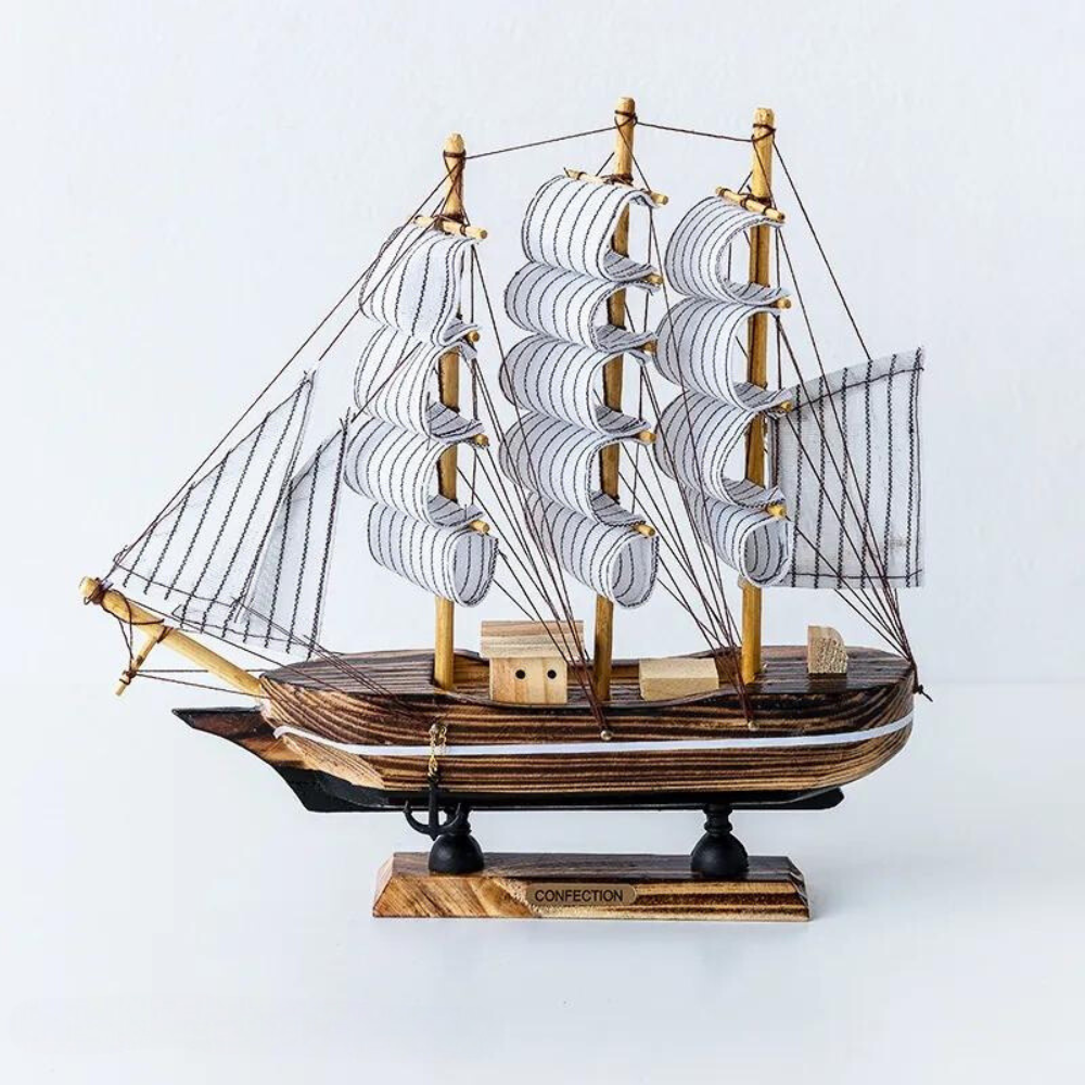 Brehn | Royaleva Nordic Holz Segelboot Skulptur - LED beleuchtetes Dekorstück, batteriebetrieben