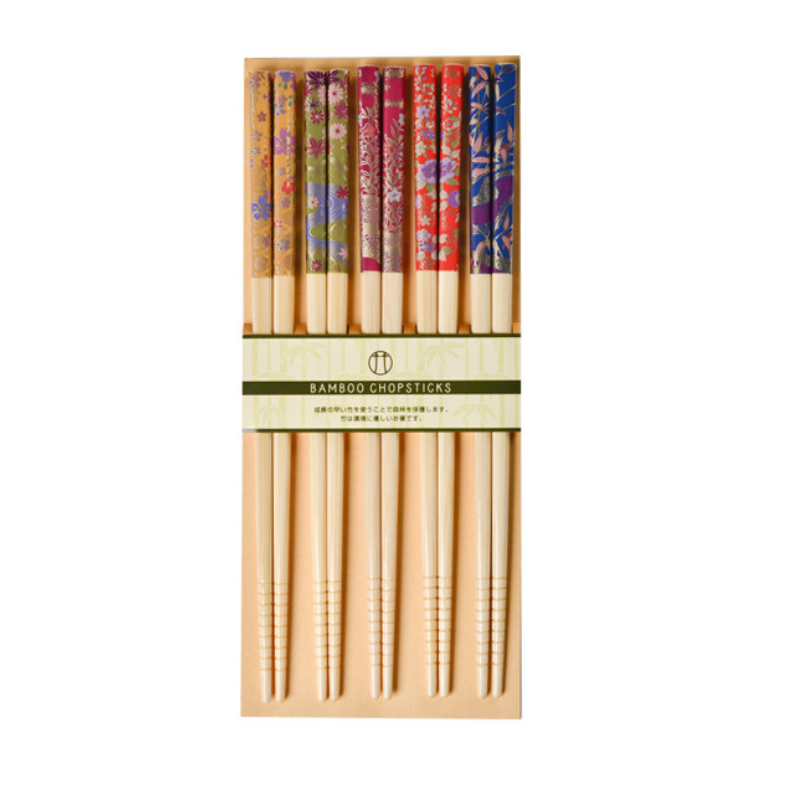 Japanische botanische handgefertigte Bambus-Esstäbchen Set aus 5 | Brehn