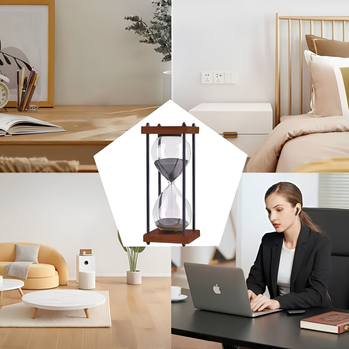 Kostenlose 60-Minuten-Sanduhr – Kreatives, dekoratives Retro-Design in Brehnack | Metallrahmen mit kratzfestem Boden