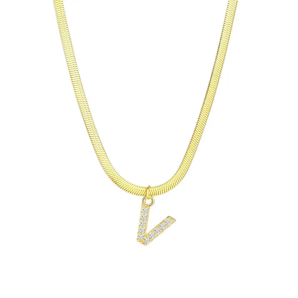 Brehn | Zierliches Diamantbuchstaben-Halskette Herringbone