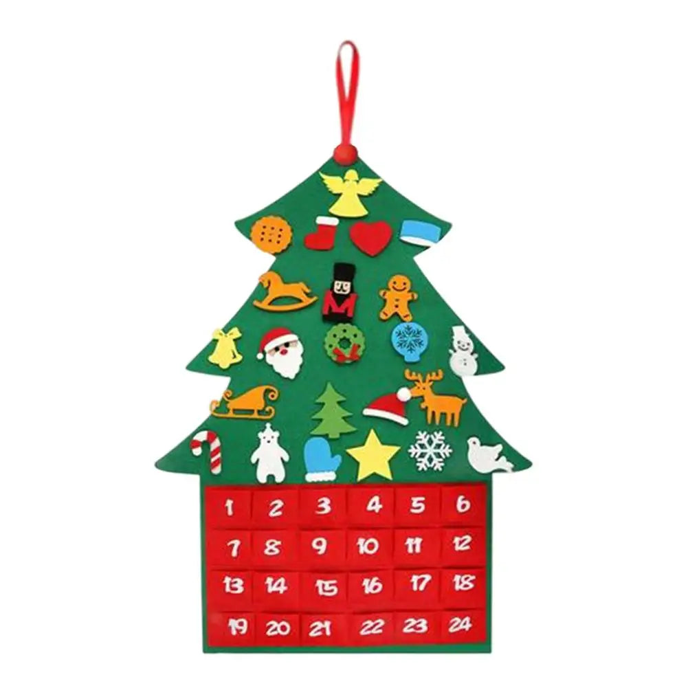 Brehn | Wollweihnachtsbaum Adventskalender mit 24 Taschen und Cartoon-Mustern – Festliche Dekoration zum Herunterzählen bis Weihnachten