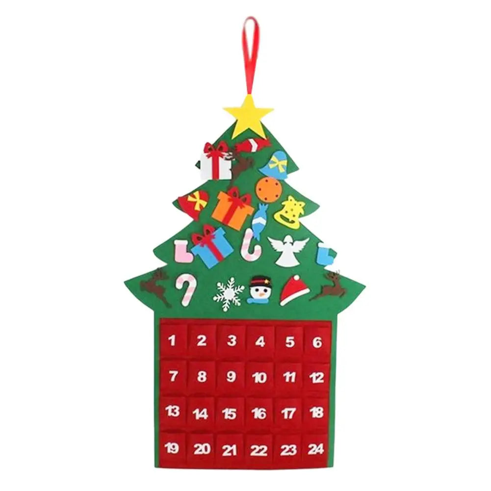 Brehn | Wollweihnachtsbaum Adventskalender mit 24 Taschen und Cartoon-Mustern – Festliche Dekoration zum Herunterzählen bis Weihnachten