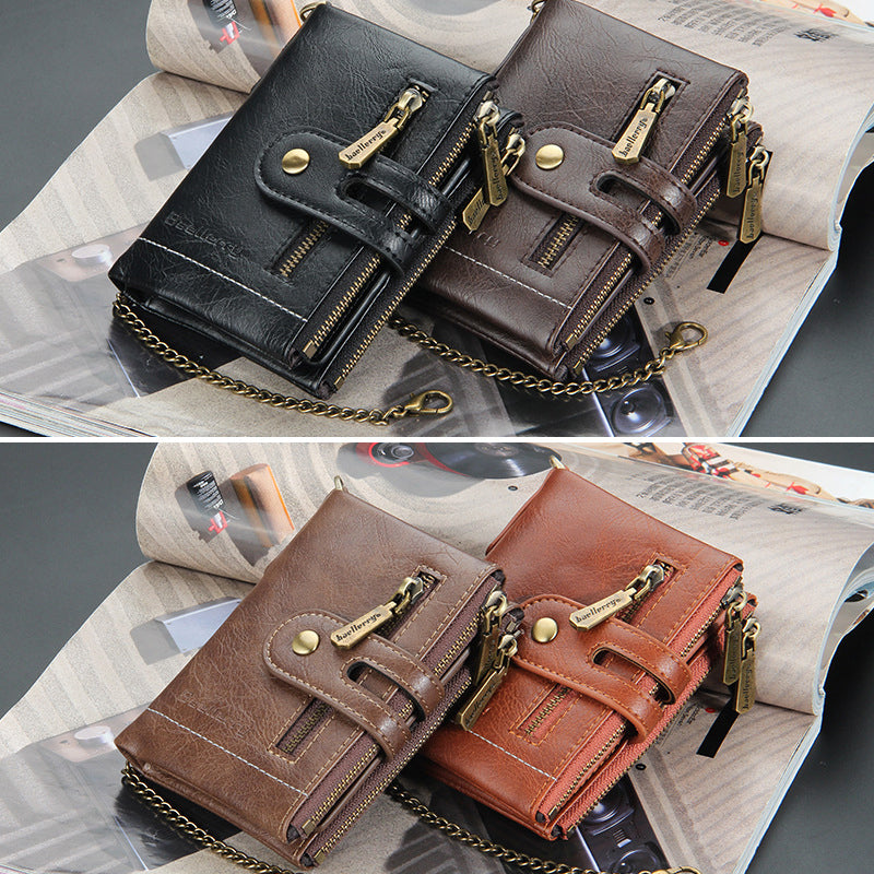 Vintage Doppelreißverschluss Brieftasche mit mehreren Kartenfächern für Herren | Brehn