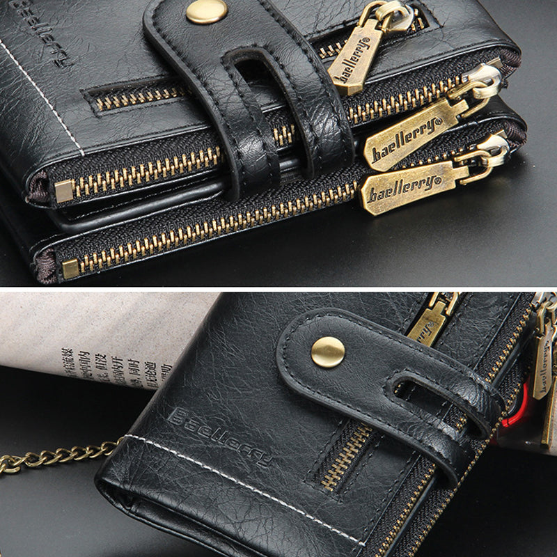 Vintage Doppelreißverschluss Brieftasche mit mehreren Kartenfächern für Herren | Brehn