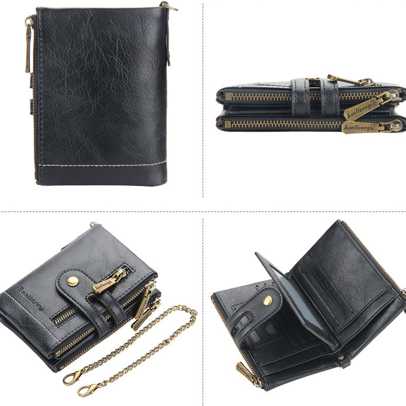 Vintage Doppelreißverschluss Brieftasche mit mehreren Kartenfächern für Herren | Brehn