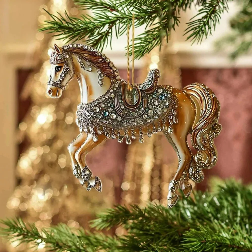 Brehn | Vintage Acrylic Horse Ornament für festliche Dekoration – Klassisches Pferd in Sprungposition