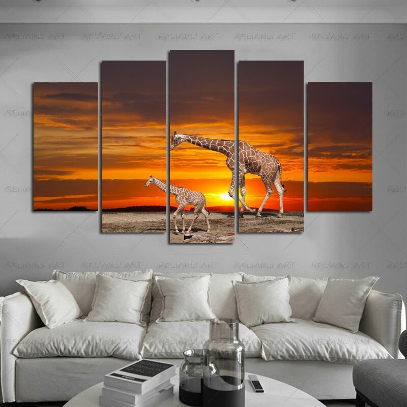 5 Panels "Bunte Tierdruck"-Wandkunst Modulare Bilder Poster