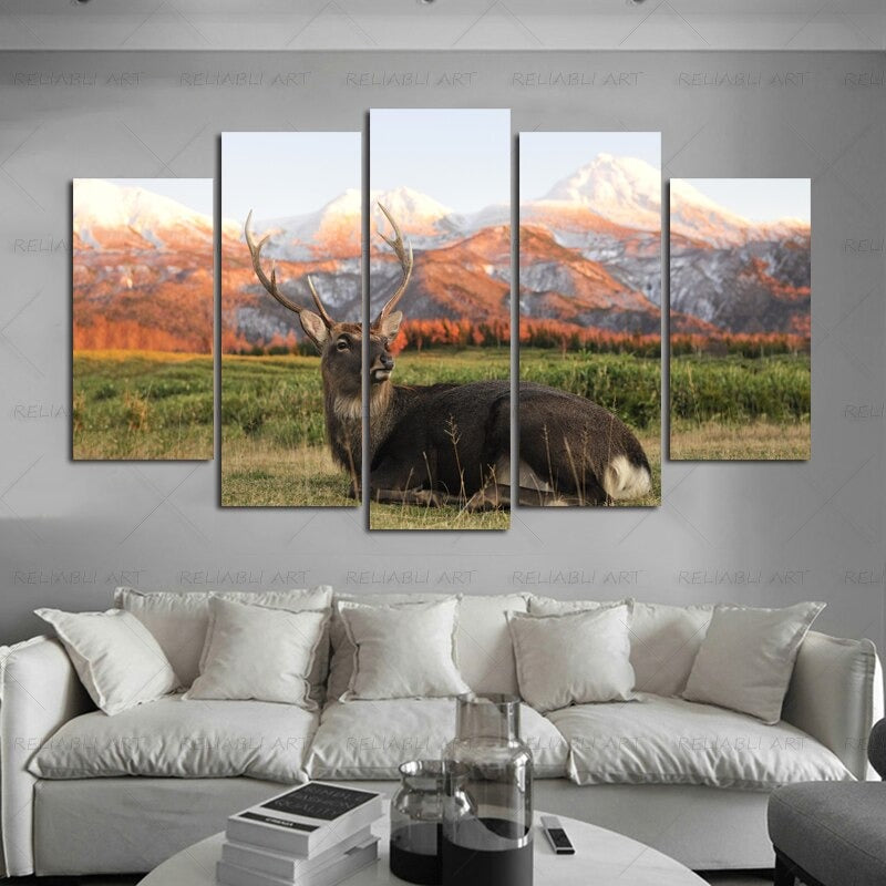 5 Panels "Bunte Tierdruck"-Wandkunst Modulare Bilder Poster