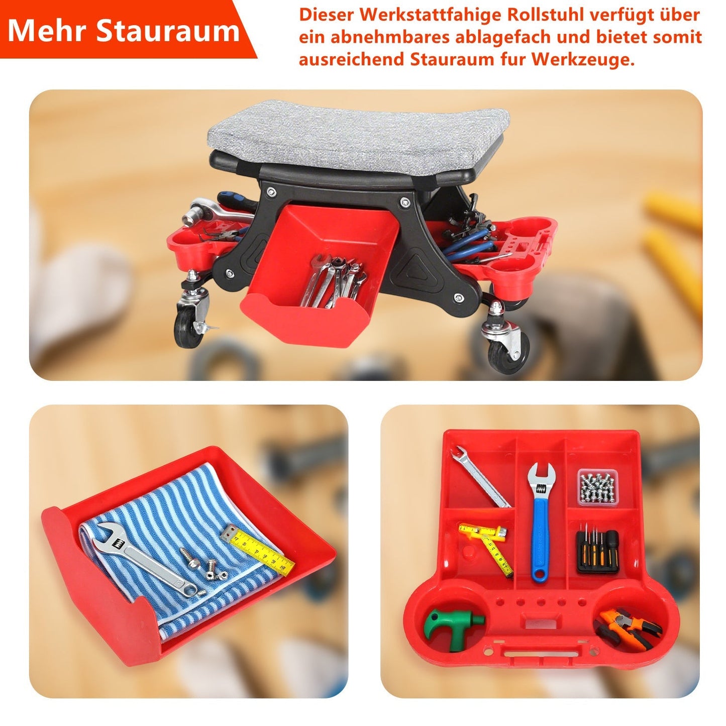 Werkstatthocker Rollhocker mit Aufbewahrungsbox | Brehn