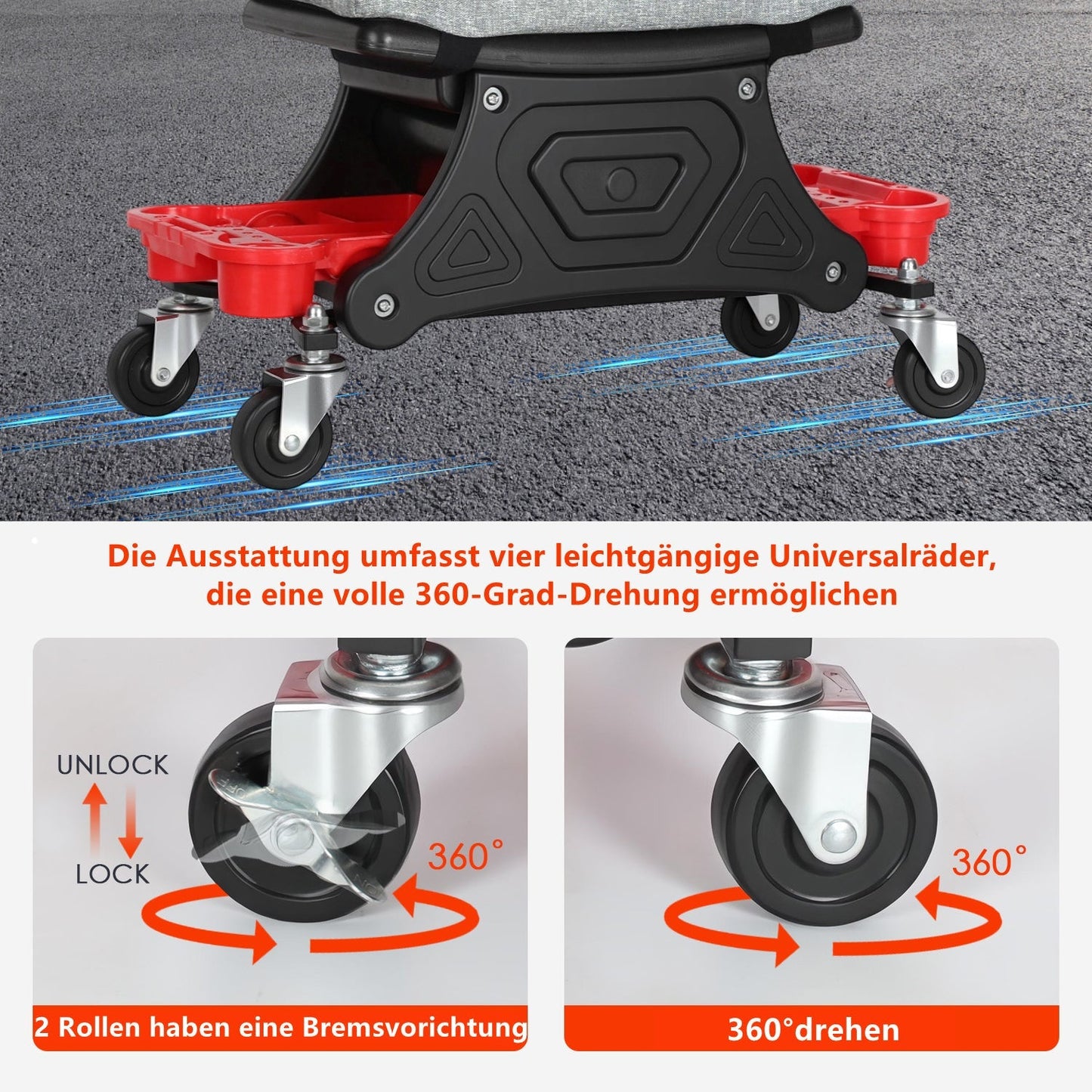 Werkstatthocker Rollhocker mit Aufbewahrungsbox | Brehn