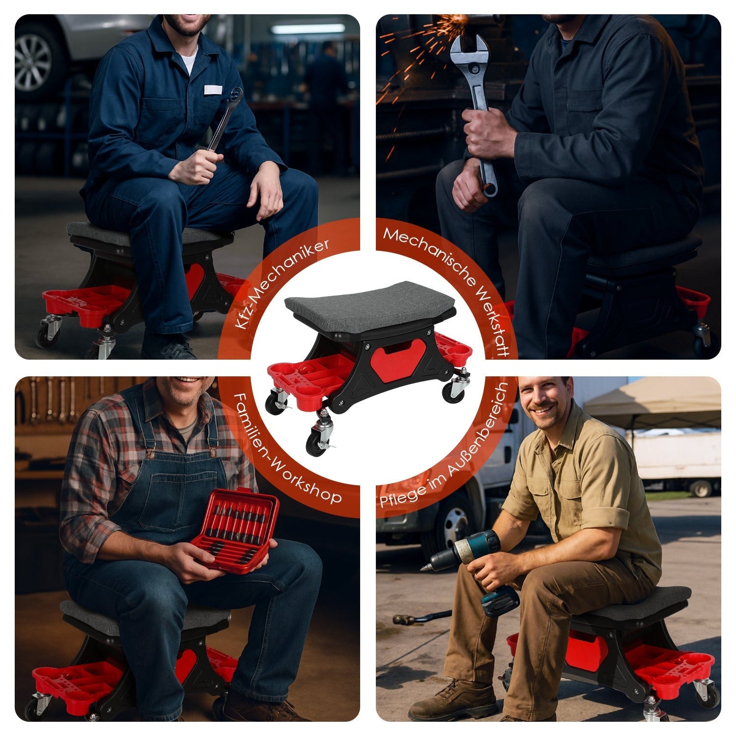 Werkstatthocker Rollhocker mit Aufbewahrungsbox | Brehn