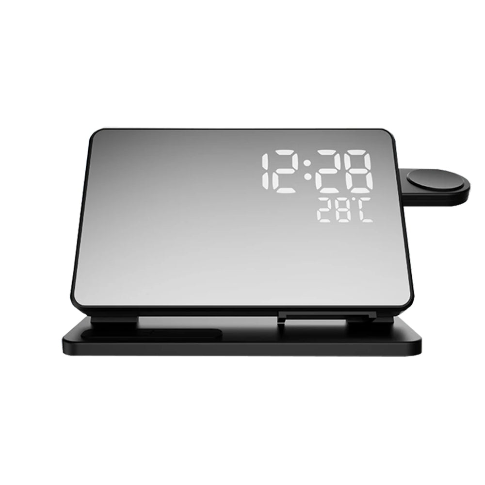 3-in-1 Schnellladegerät | Premium Wireless Schnelllade-Dockingstation mit Wecker | für Apple iPhone, Watch & AirPods