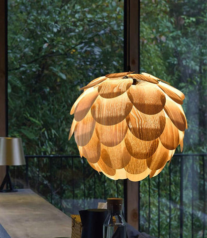 Brehn | PineappleGlow Pendelleuchte - Luxuriöse Holzpendelleuchte in Ananasform