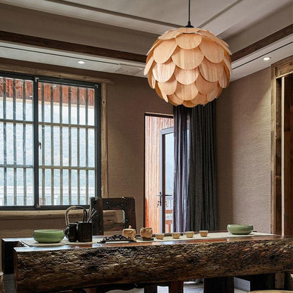 Brehn | PineappleGlow Pendelleuchte - Luxuriöse Holzpendelleuchte in Ananasform