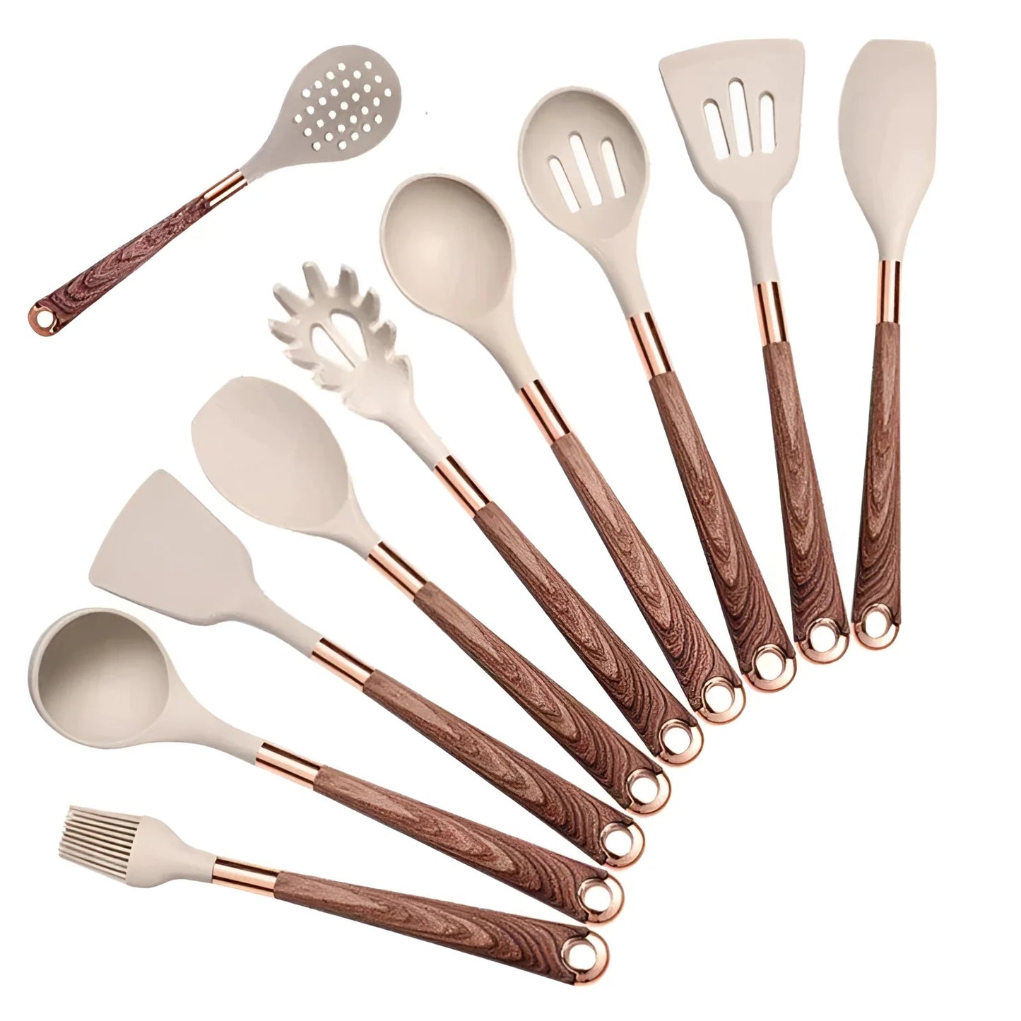 Brehn | Holz- und Silikon-Küchenutensilien-Set – 10 Stück, hitzebeständig, ergonomische Griffe