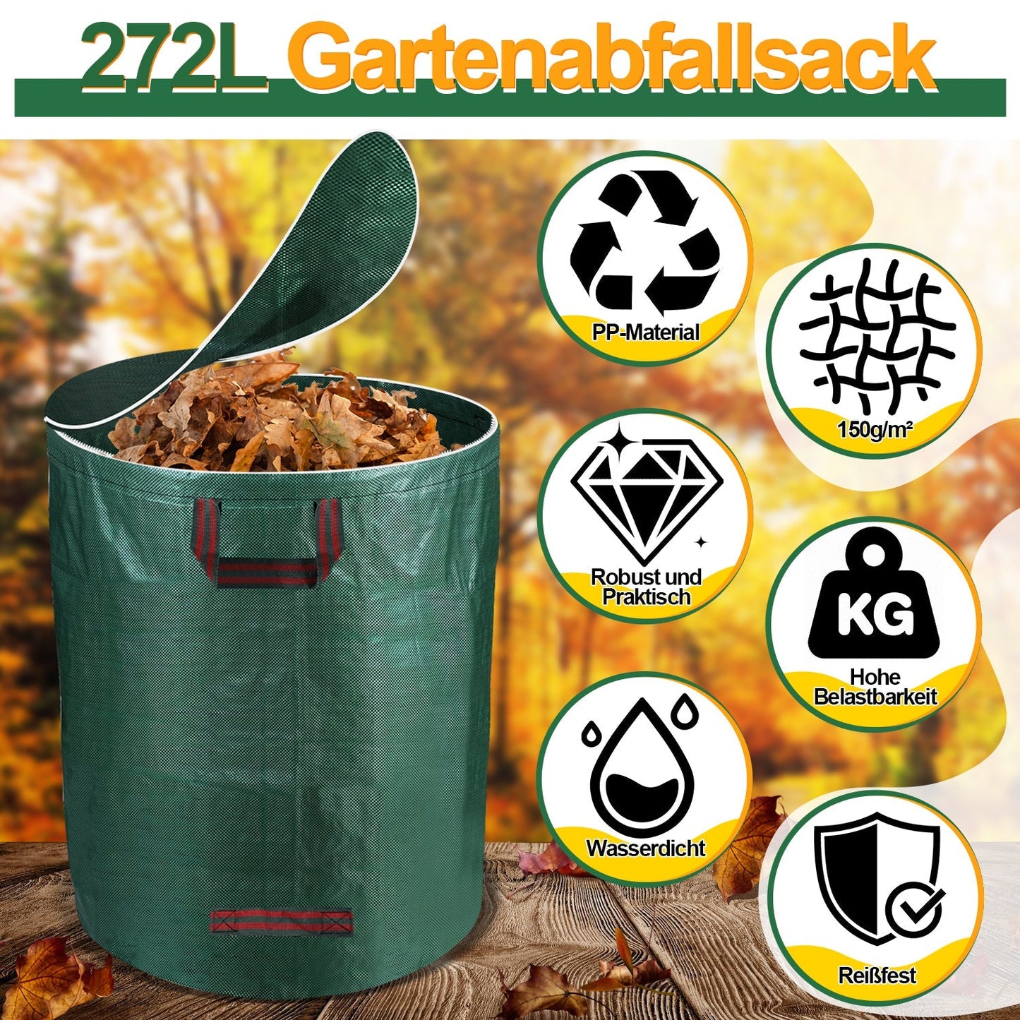 Gartenabfallsack Gartensack 272L mit Deckel | Brehn
