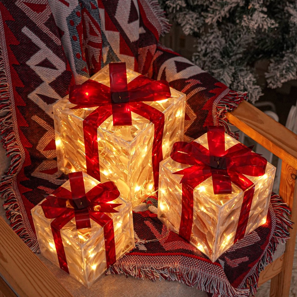 Brehn | Leuchtende Geschenke - Set aus 3 beleuchteten Boxen - Weihnachtsdekoration für drinnen und draußen