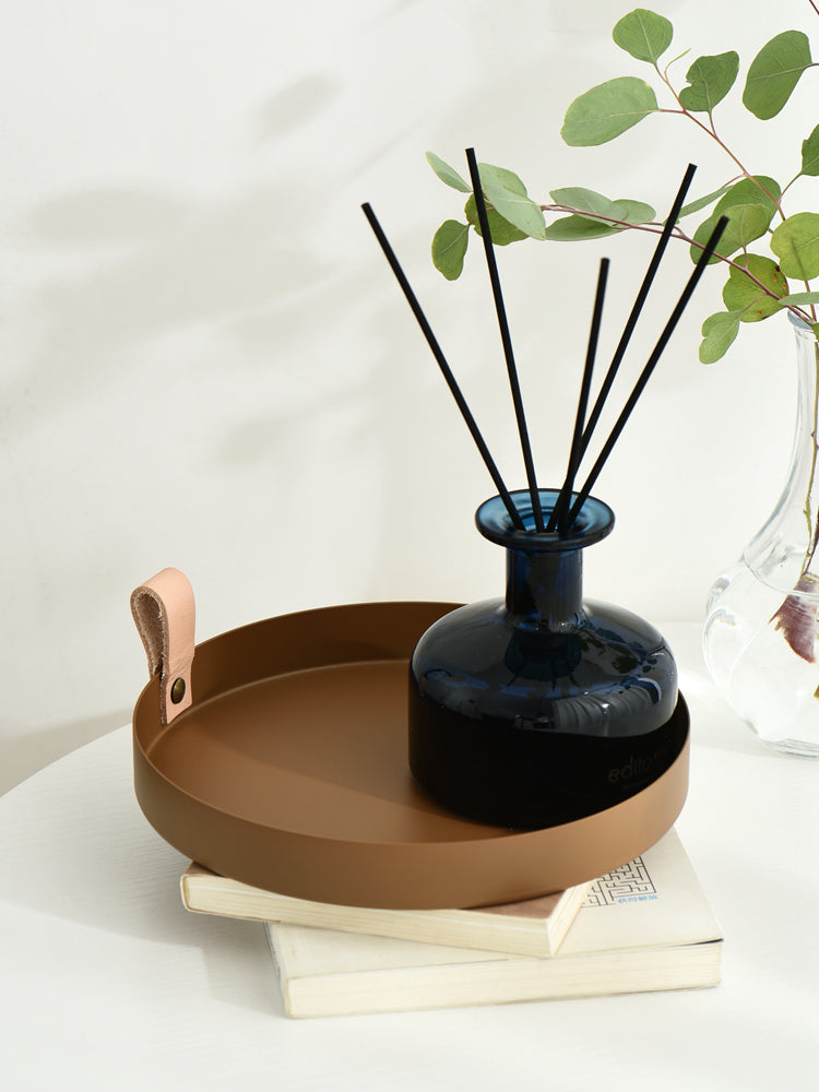 Brehn | Nordic Style Ledergriff Schmiedeeisen runder Tablett Farbablageplatte Wasserglasplatte Wohnkultur