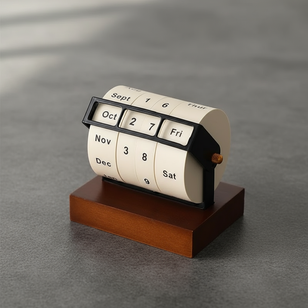 Brehn | Mid-Century Rotierender Holz Perpetual Schreibtischkalender