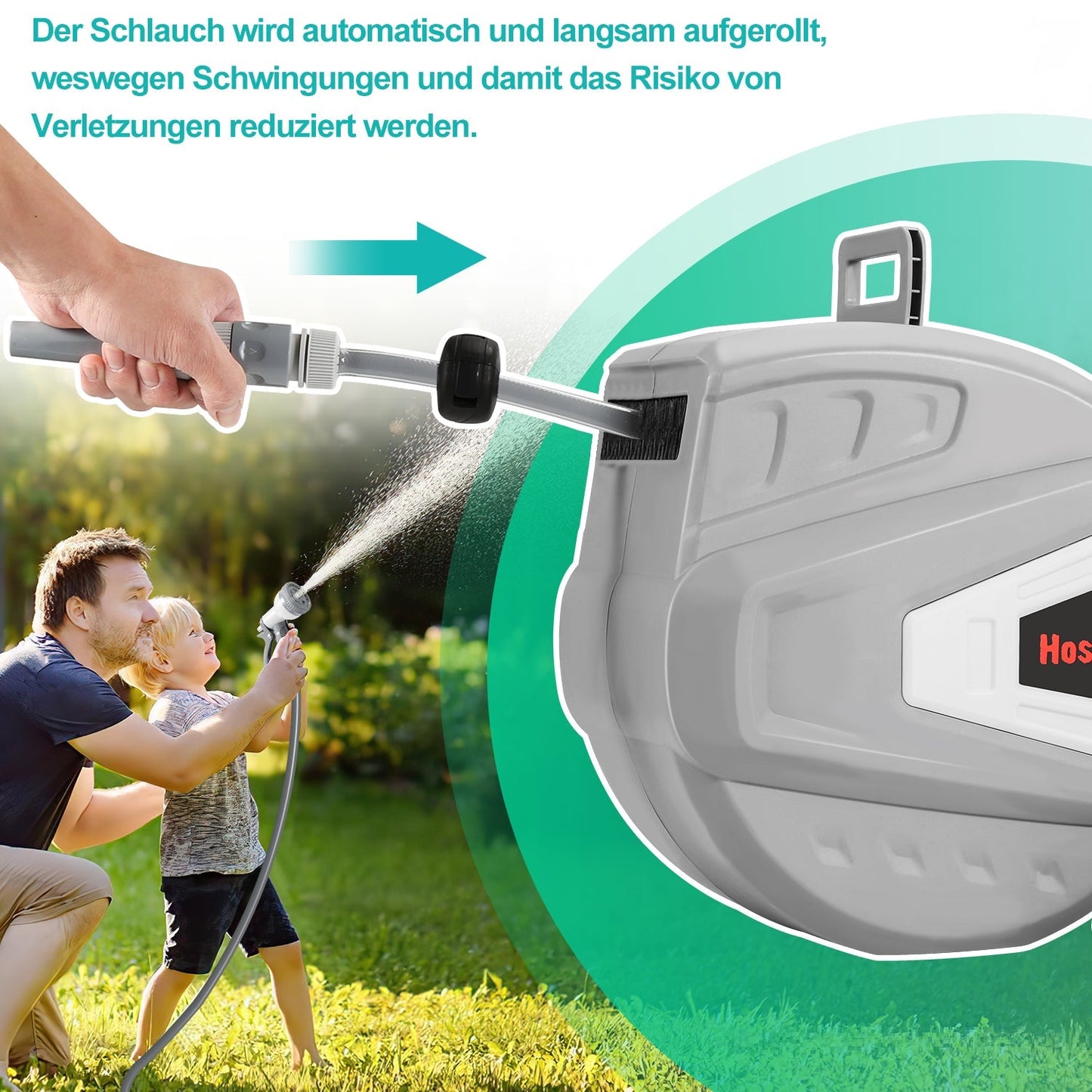 Schlauchtrommel Wasser Schlauchaufroller mit Handbrause Gartenschlauch | Brehn
