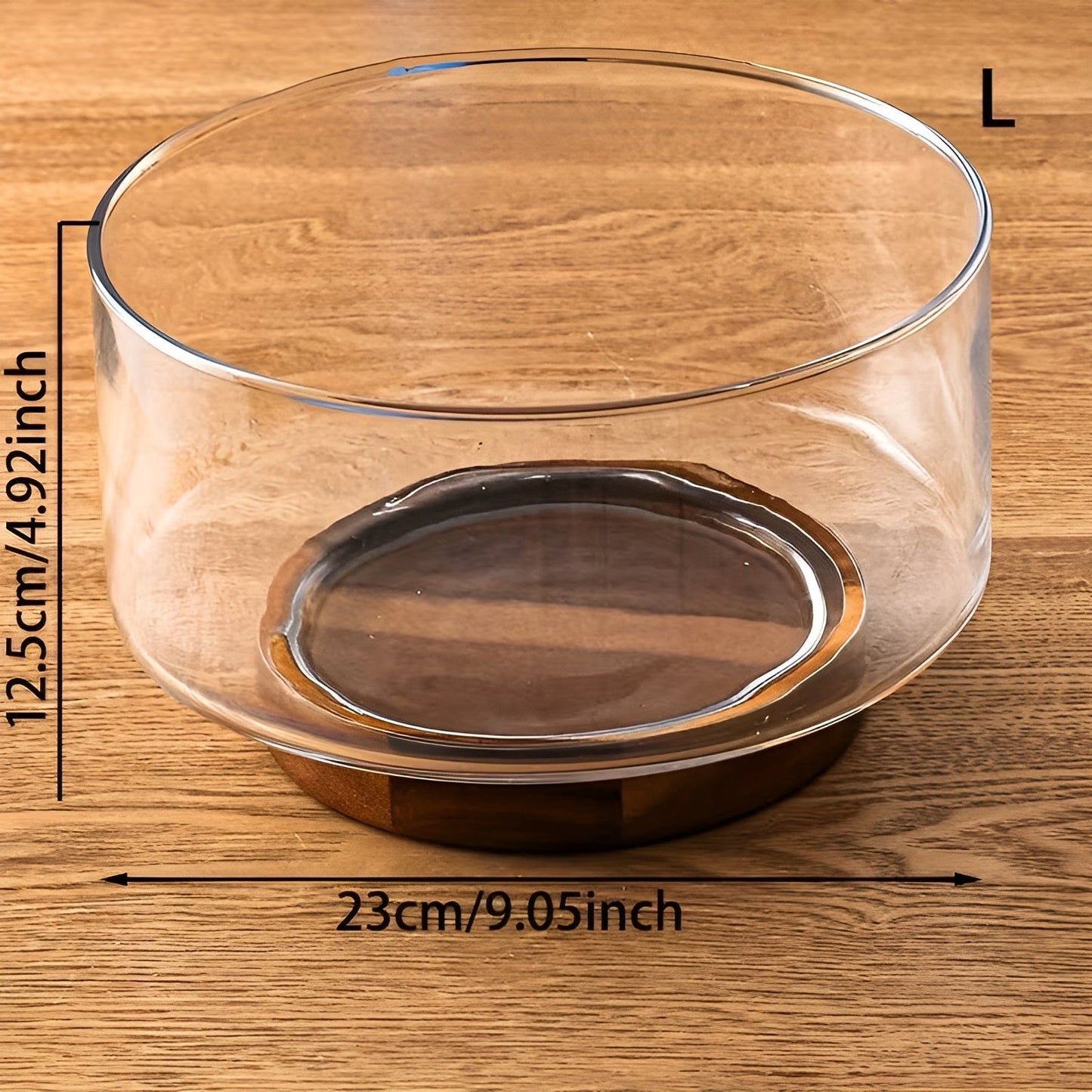 Glas-Schale mit Holzsockel – Elegant und dekorativ | Perfekt für Obst, Snacks und Salate in der Küche