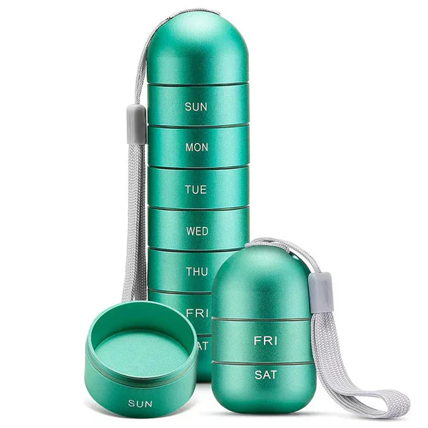 MediSafe Weekbox – Wasserdichter Pillenorganizer aus Aluminium mit 7 Fächern