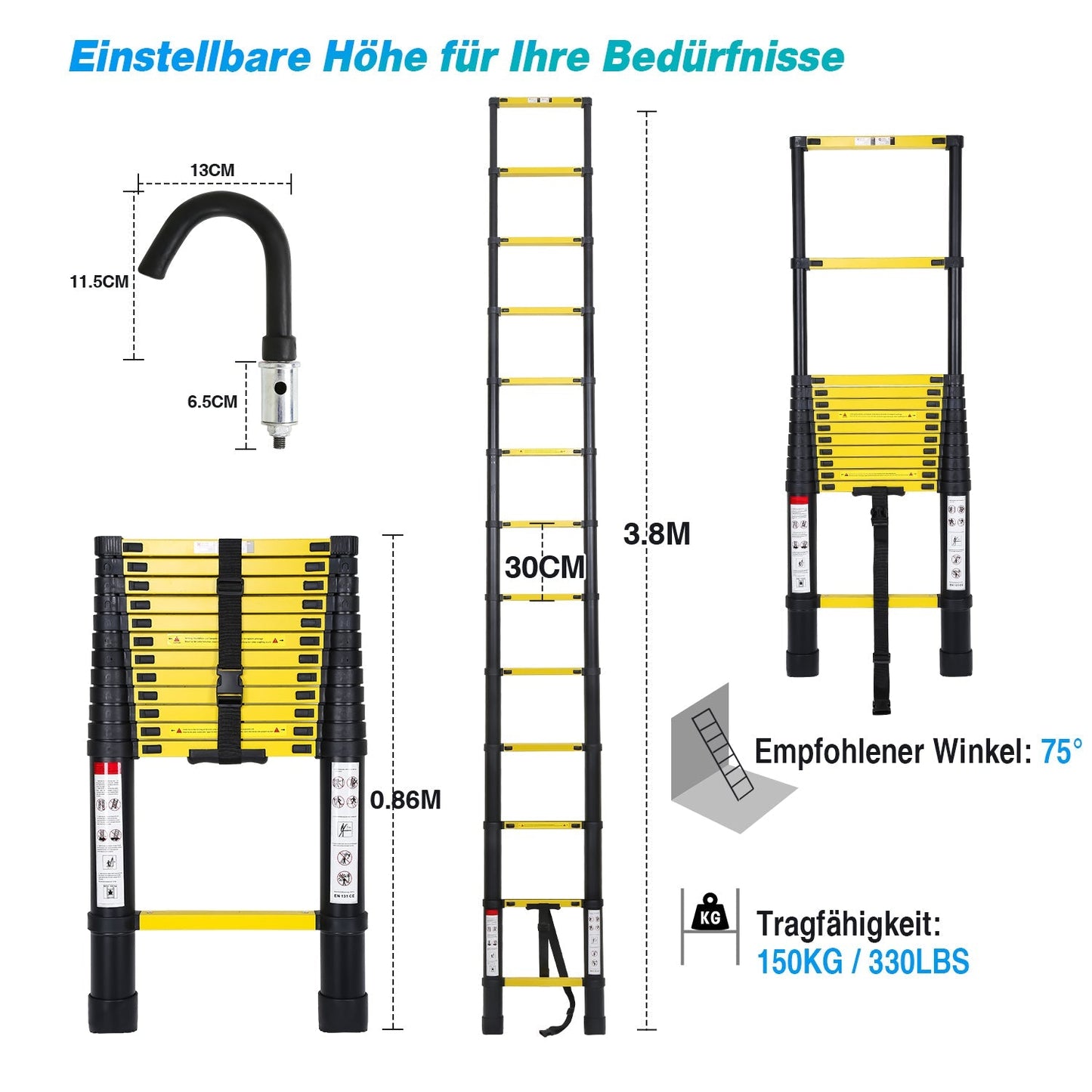Teleskopleiter Aluminium mit Abnehmbarem Haken | Brehn