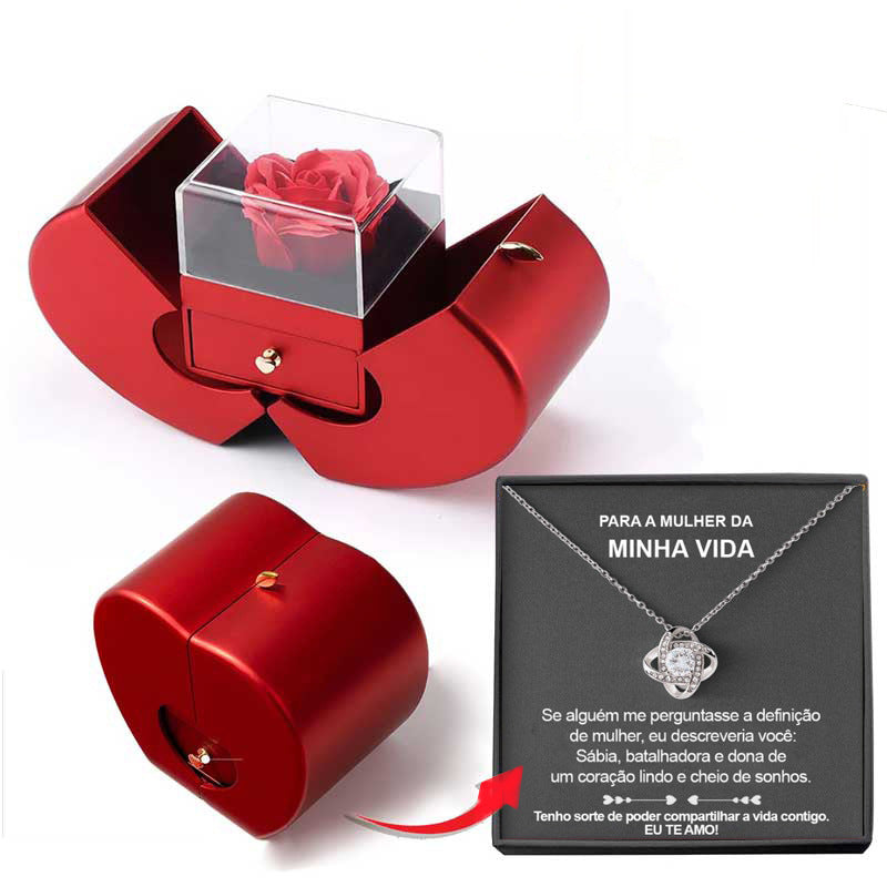 Rote Apfel Schmuckbox mit ewiger Rose und Halskette | Brehn