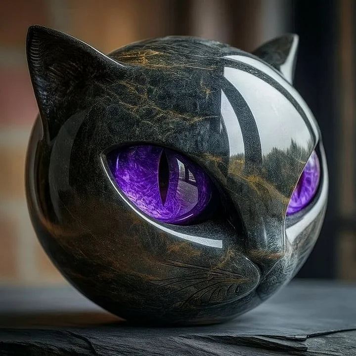 BowLift | NoirCat Sculpture – Black Cat Head with Hypnotizing Eyes