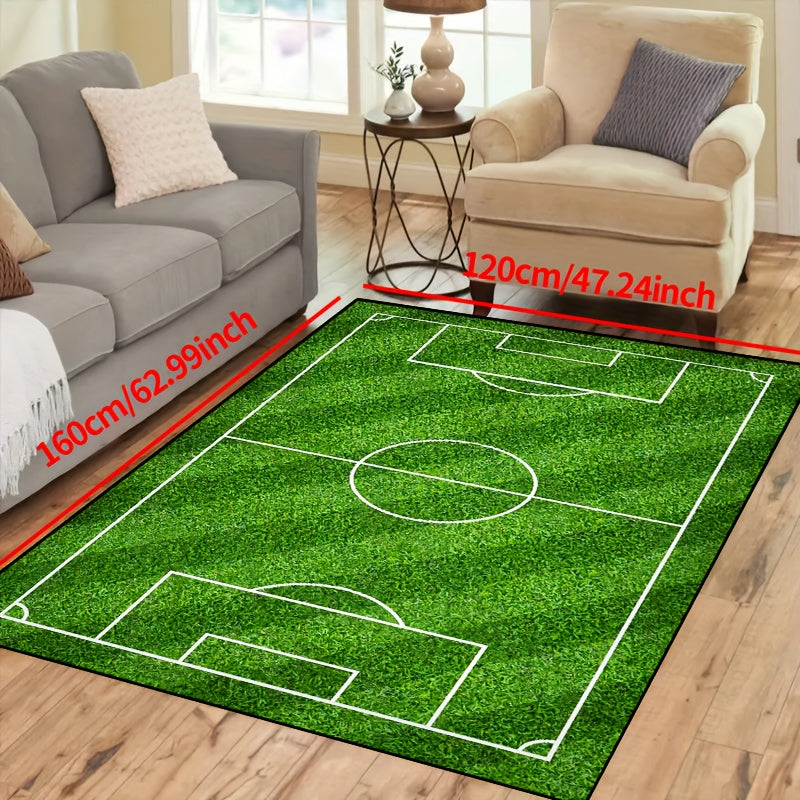 Vivolux | Fußballfeld Muster Teppich - rutschfester waschbarer Lounge-Matten für Wohnzimmer, Schlafzimmer, Garten oder Gaming-Zimmer