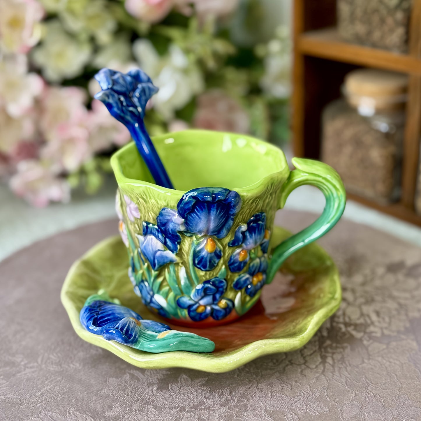 ArtSip Keramiktasse & Untertasse Set – Handgemalte 3D-Design inspiriert von Van Gogh | Brehn