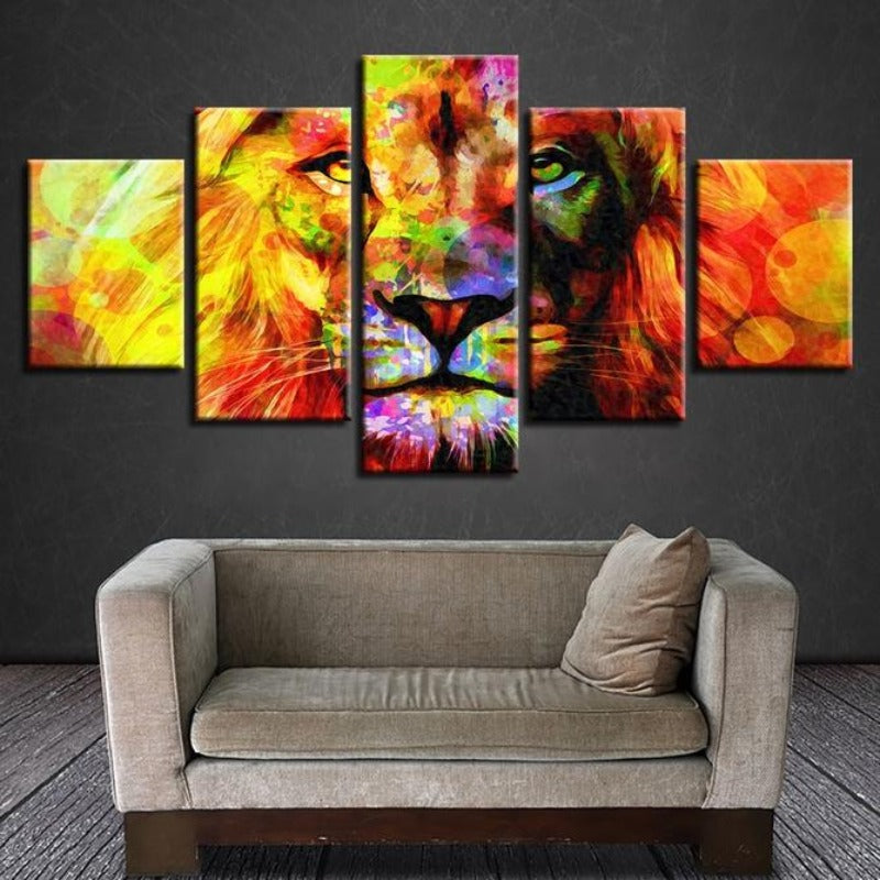 5 Stück Bunte Löwe - Leinwand Wandkunst Malerei