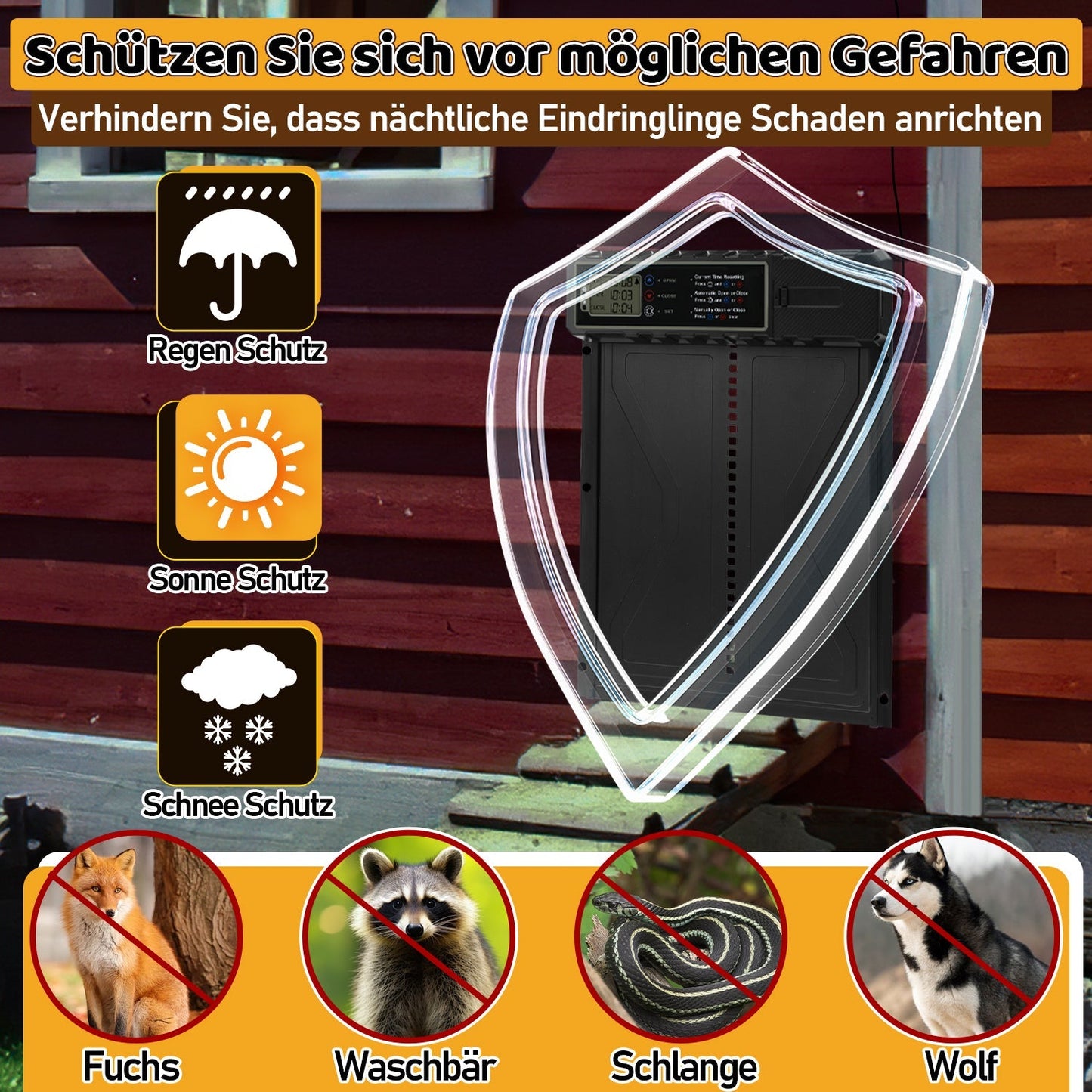 Elektrische Hühnerklappe Solar mit LED Display und Fernbedienung | Brehn