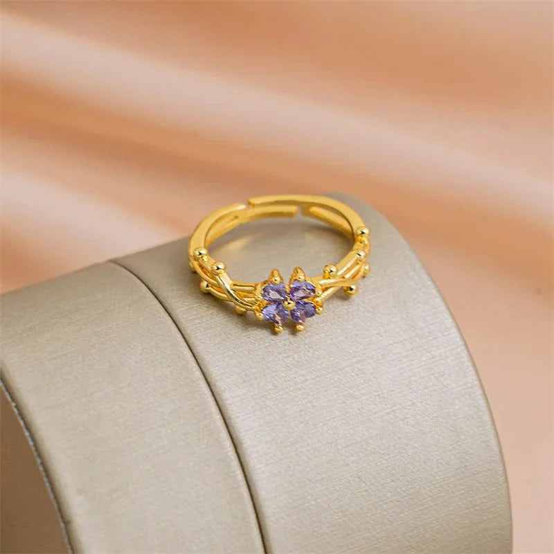 Brehn | Verstellbarer Amethyst-Violetter Blumenring