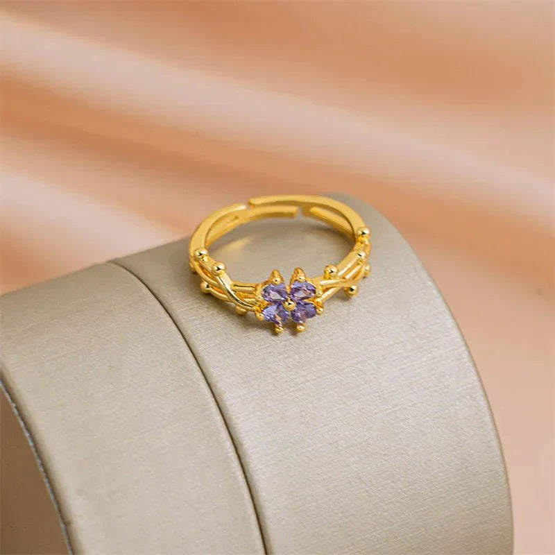 Brehn | Verstellbarer Amethyst Violetter Blumenring
