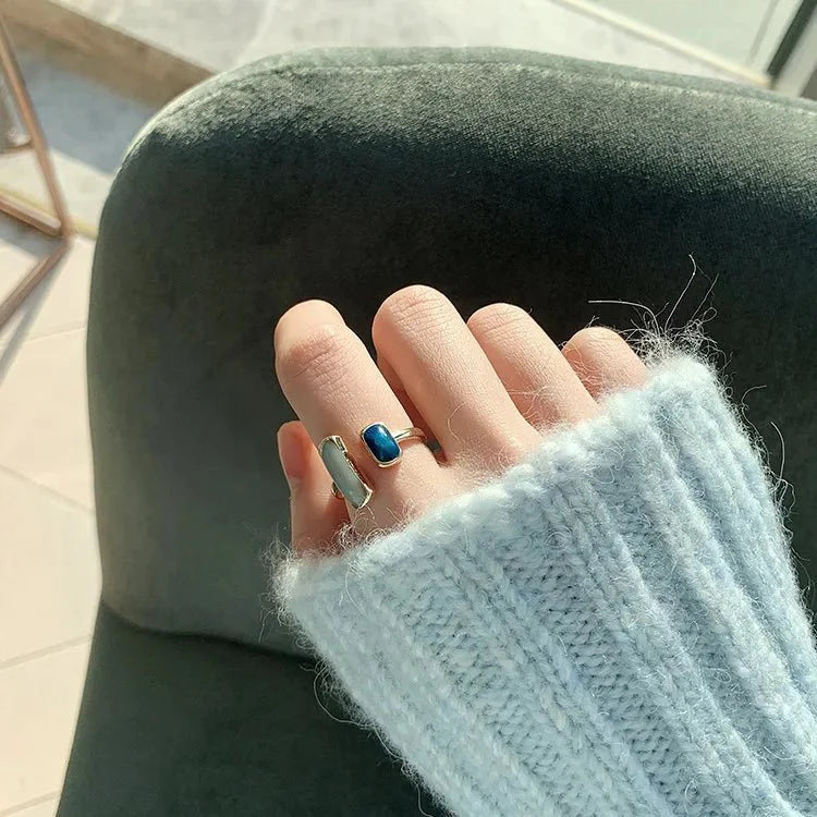 Brehn | Verstellbare asymmetrische blaue quadratische Ringe