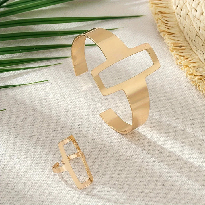 Brehn | Verstellbares geometrisches Rechteck-Armband und Ring-Set